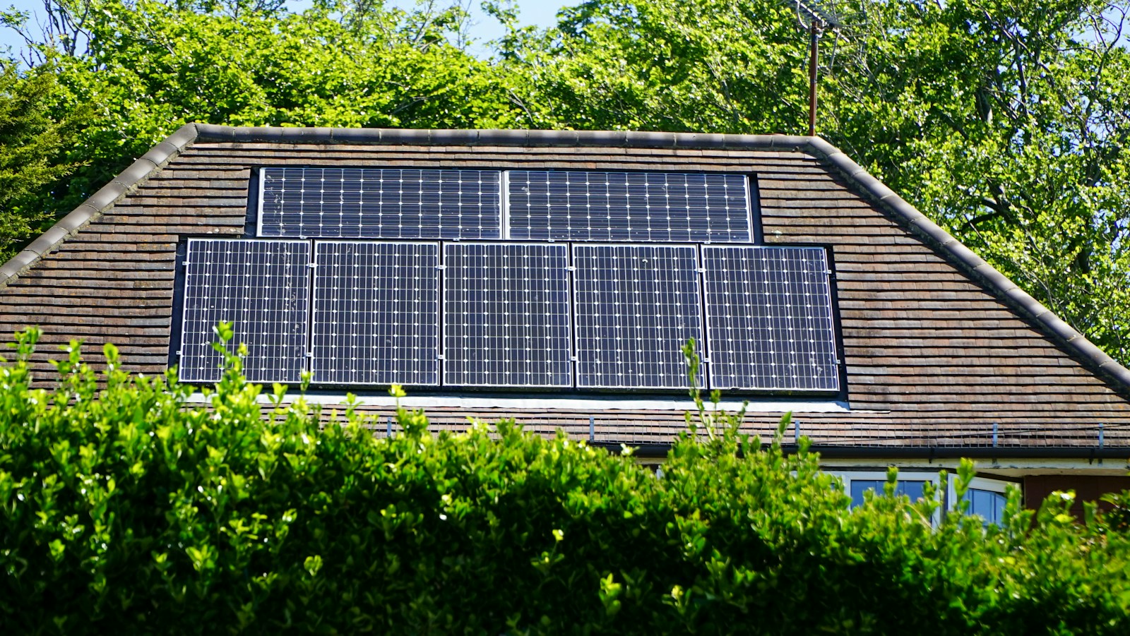 Solar panels installed on a tiled residential roof